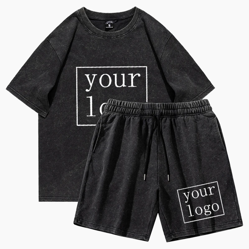 Customized Printed T Shirt + Shorts 2-piece Set Harajuku Men's Tee DIY Your Like Photo Logo Sports Suit Fashion Cool Custom Sets