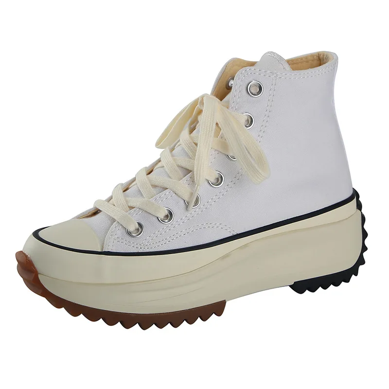 

Increased 5cm Heel Platform Canvas Shoes Women Harajuku White Casual Shoes