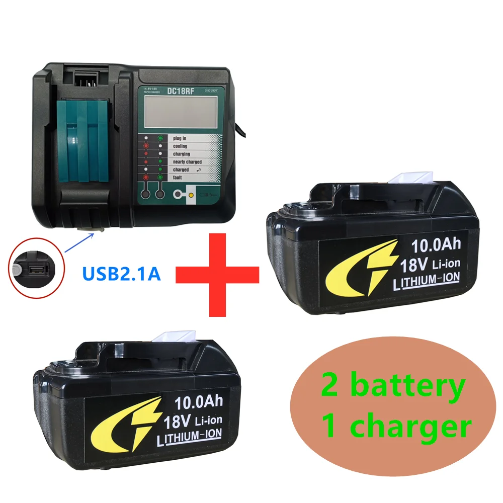 

100% Latest Upgraded BL1860 Rechargeable Battery 18V 10000mAh Lithium Ion for Makita 18v Battery BL1840 BL1850 +DC18RF Charger