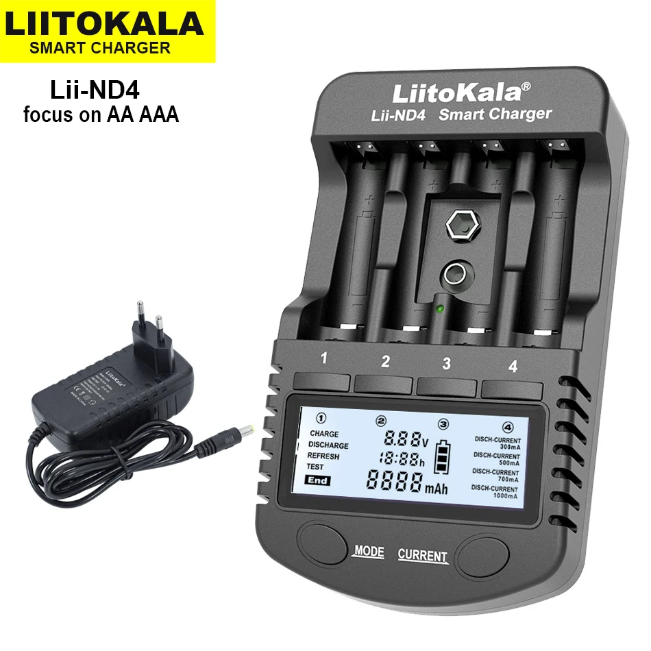 LiitoKala Lii-ND4 NiMH/Cd Зарядное устройство AA AAA ЖК-дисплей и проверка емкости