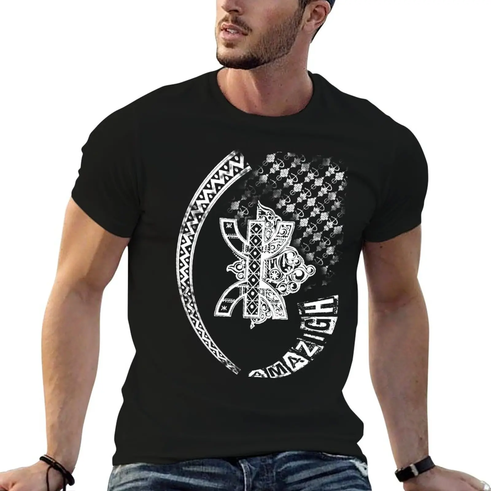 Фото Креативная футболка Tifinagh, мужские футболки с графическим рисунком, мужские однотонные футболки с графическим рисунком, футболка №1