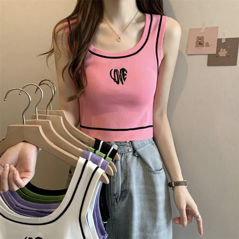 

Новинка, летний женский короткий топ с U-образным вырезом, без рукавов, в Корейском стиле