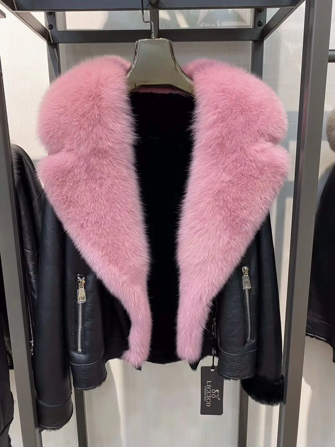 FURTJY New Style Fox Fur Down SheepSkin Short Fur One Big Fox Fur Short Slim Coat