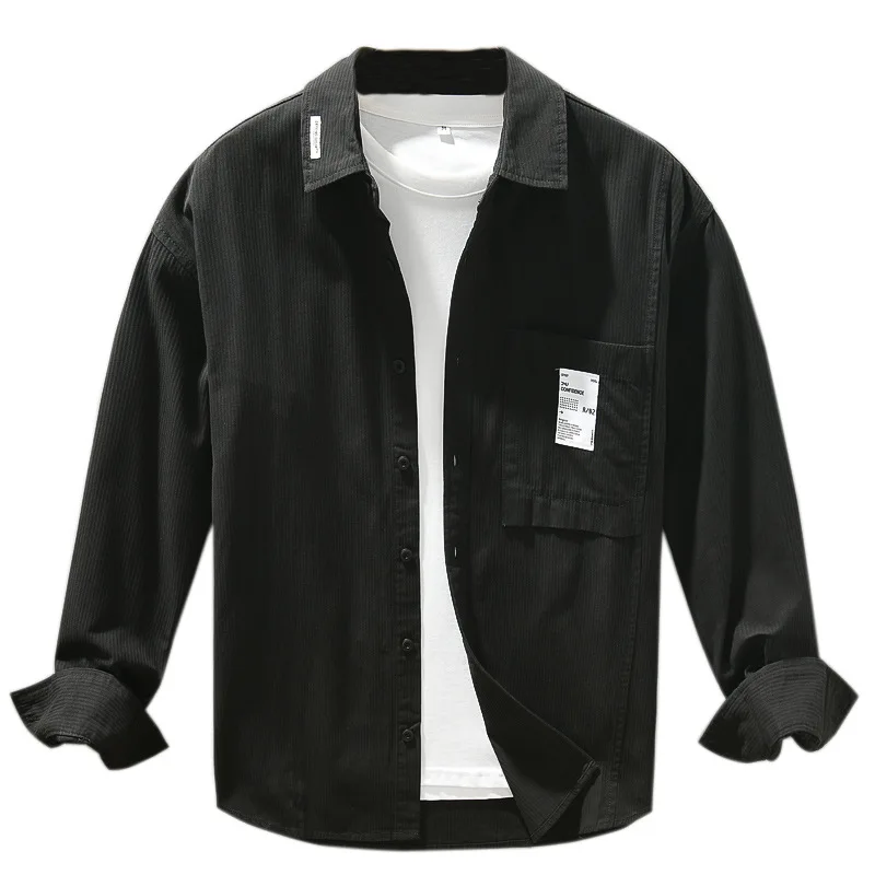 

Spring Autumn Men's Casual Shirts Japanese Retro Solid Color Men Shirt Lapel Cotton Popular Long-sleeved Shirt Jacket Men Loose