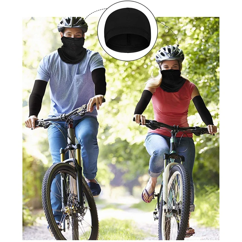 3 Set Cycling Neck Gaiter Scarf UV Protection Face Cover Ice Silk Cooling Arm Sleeves Skull Cap for Women Men |