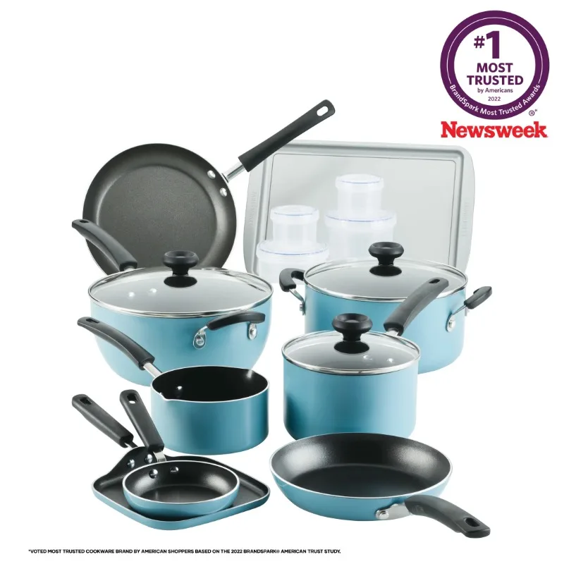 

Easy Clean Aluminum Nonstick 20 Pc. Cookware Pots and Pans Set, Aqua