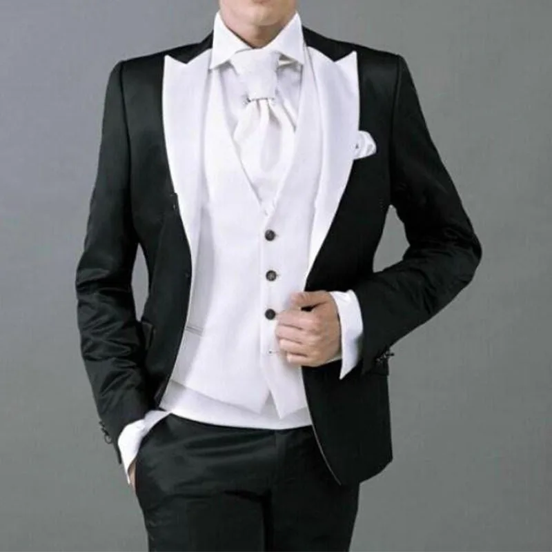 

2022 Customize Made Best Selling Slim Fit Groomsman Black Suit White Vest Men Wedding Suits Groom Tuxedos For Men Bridegroom