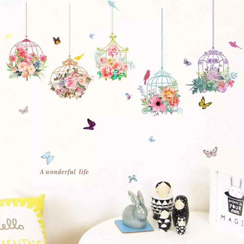 garden plants flower wall stickers for kids rooms home decor 3d vivid wall decals pvc mural art diy posters decorations