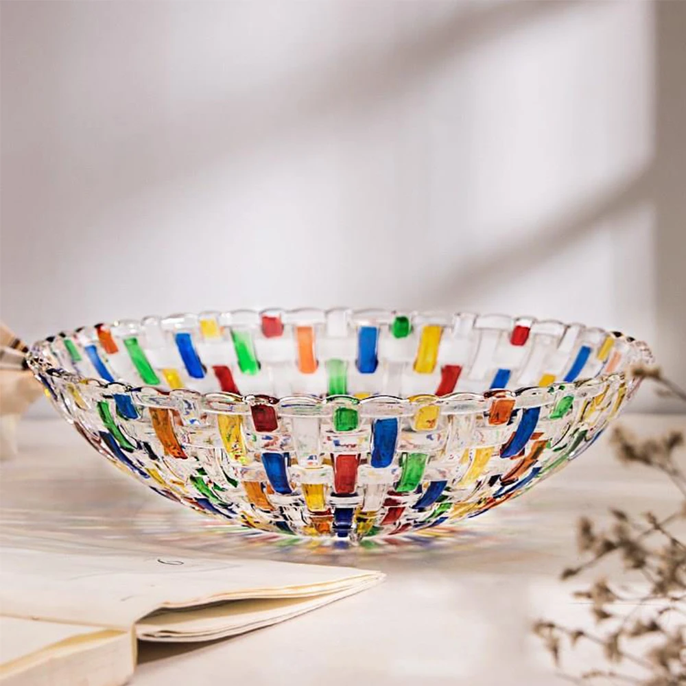 

Colorful Weave Lead-free Crystal Transparent Household Creative Sugar Bowl Vase Dry Fruit Plate Living Room Glass Fruit Plate