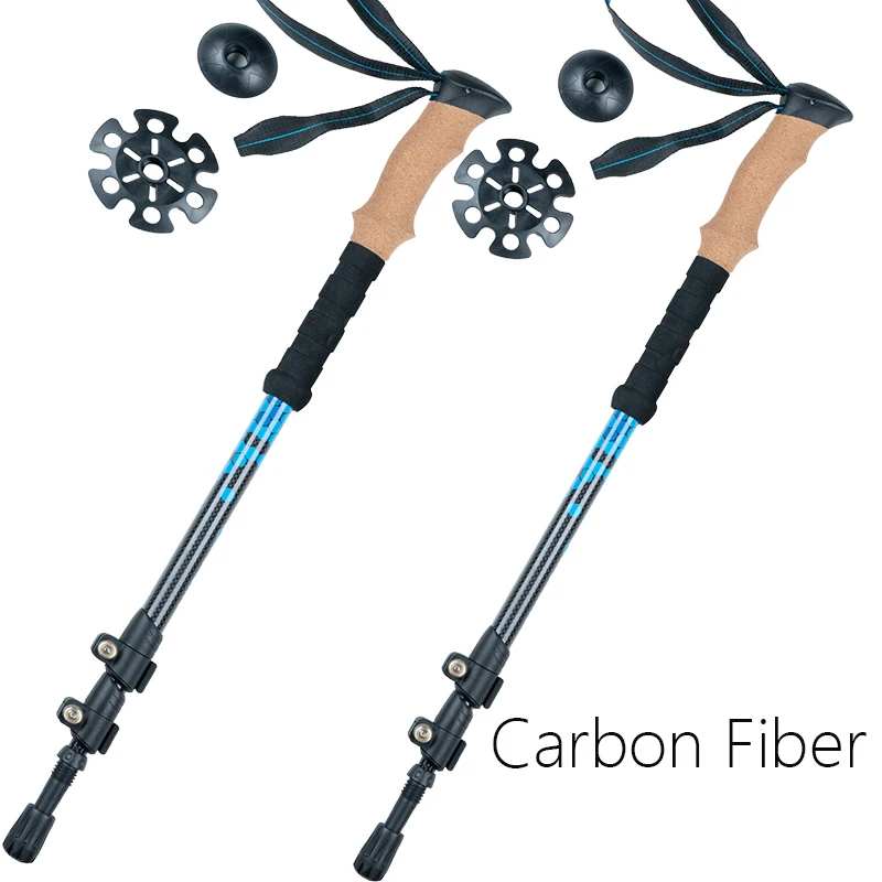 Trekking Poles 100% Carbon Fiber Soft EVA Grips Shaft 3-Sections Adjustable Extendable Light Climbing Walk Stick Trekking Pole