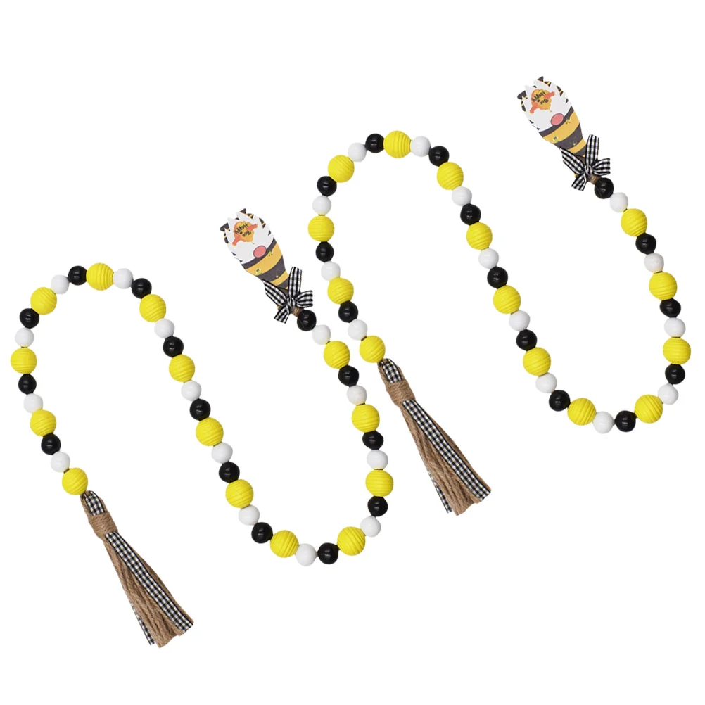 

2 Pcs Bee Wooden Beads Garland Hanging Tassel The Summer Festival Wall Decor Beaded Housewarming Gift Pallets