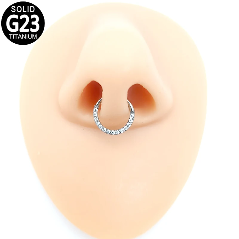 

G23 Titanium Nose Ring Zircon Paved Front Ear Piercing Hoop Hinged Segment Septum Clicker Daith Cartilage Tragus Helix Earring