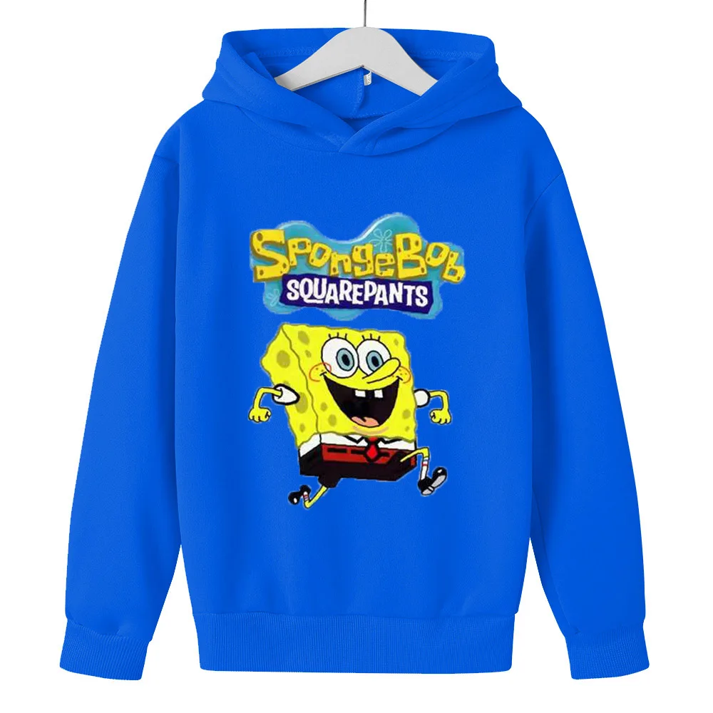 

2022 Spring and Autumn Baby Sponge Boys and Girls Cartoon Casual Print 4-14 Years Old Hooded Kids Sweater Solid Color Hooded Top