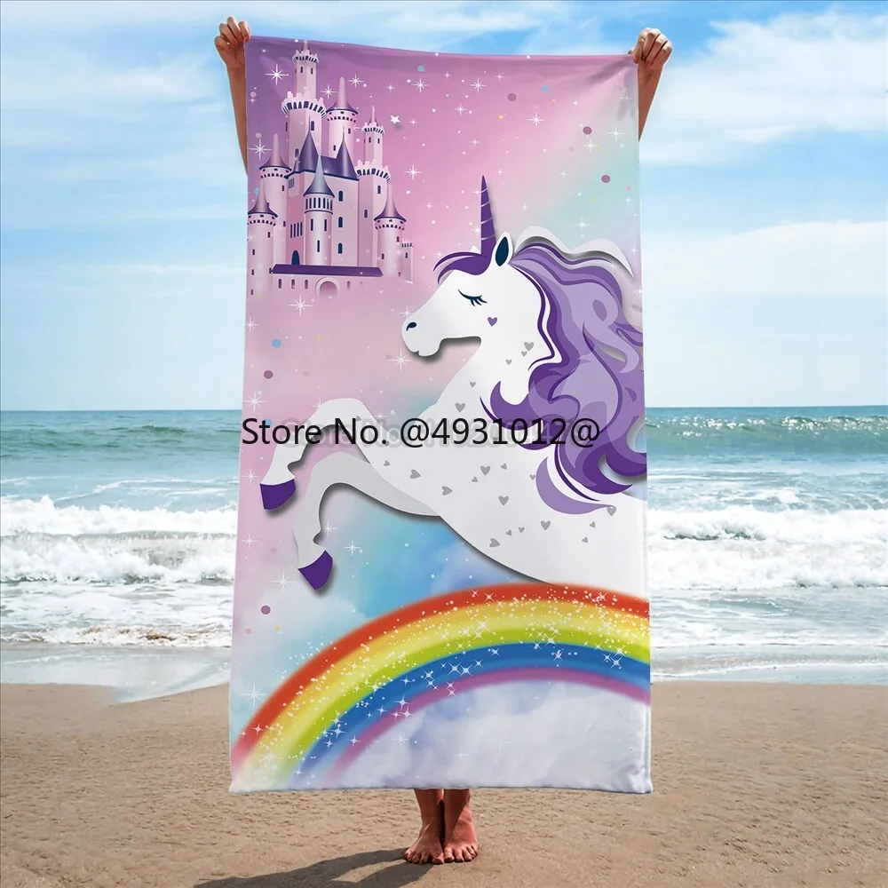 

2023 Cute Unicorn Bath Towel Throw Microfiber Cartoon Beach Towel Children Boys Girls Swimming Washcloth Bathroom Home Textiles