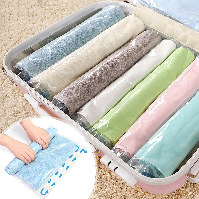 

Clothing Vaccum Bag Portable Travel Clothes Storage Pouch Foldable Compression Bag Space Saving Sealer Packet For Home Organizer