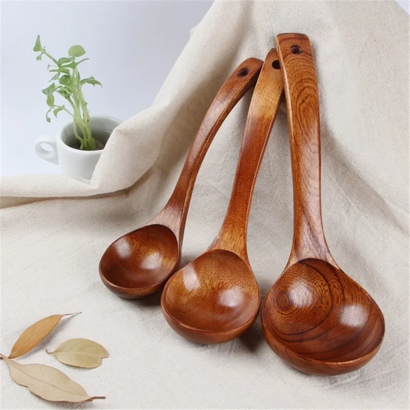 

Wooden Cooking Scoop Catering Tableware Wooden Kitchen Utensils 1PC Natural Wood Long Handle Spoon Soup Ladle
