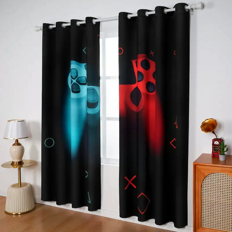 

Red Blackout Curtains ,Teens Gaming Window Drapes for Kids Girls Young Man Video Games Room ,2 Panels of 52"W x 84"L