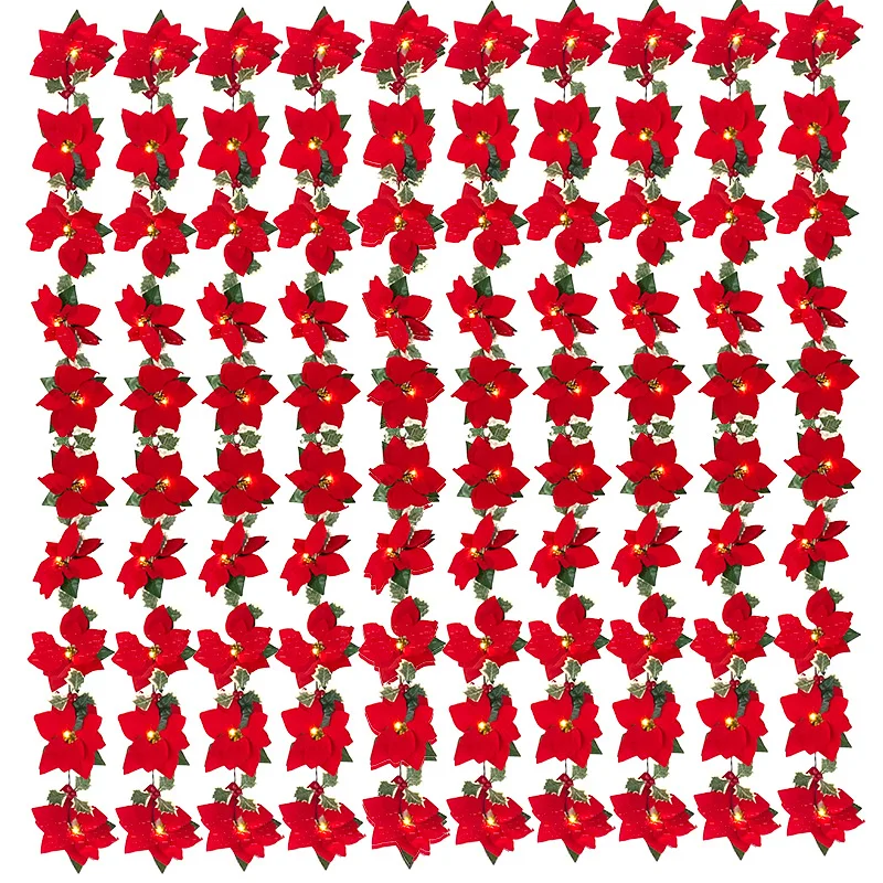 

2M 10 LEDs Christmas Poinsettia Flowers String Lights Fairy Garland Light Home Hang Ornament Lamp Christmas Tree New Year Decor