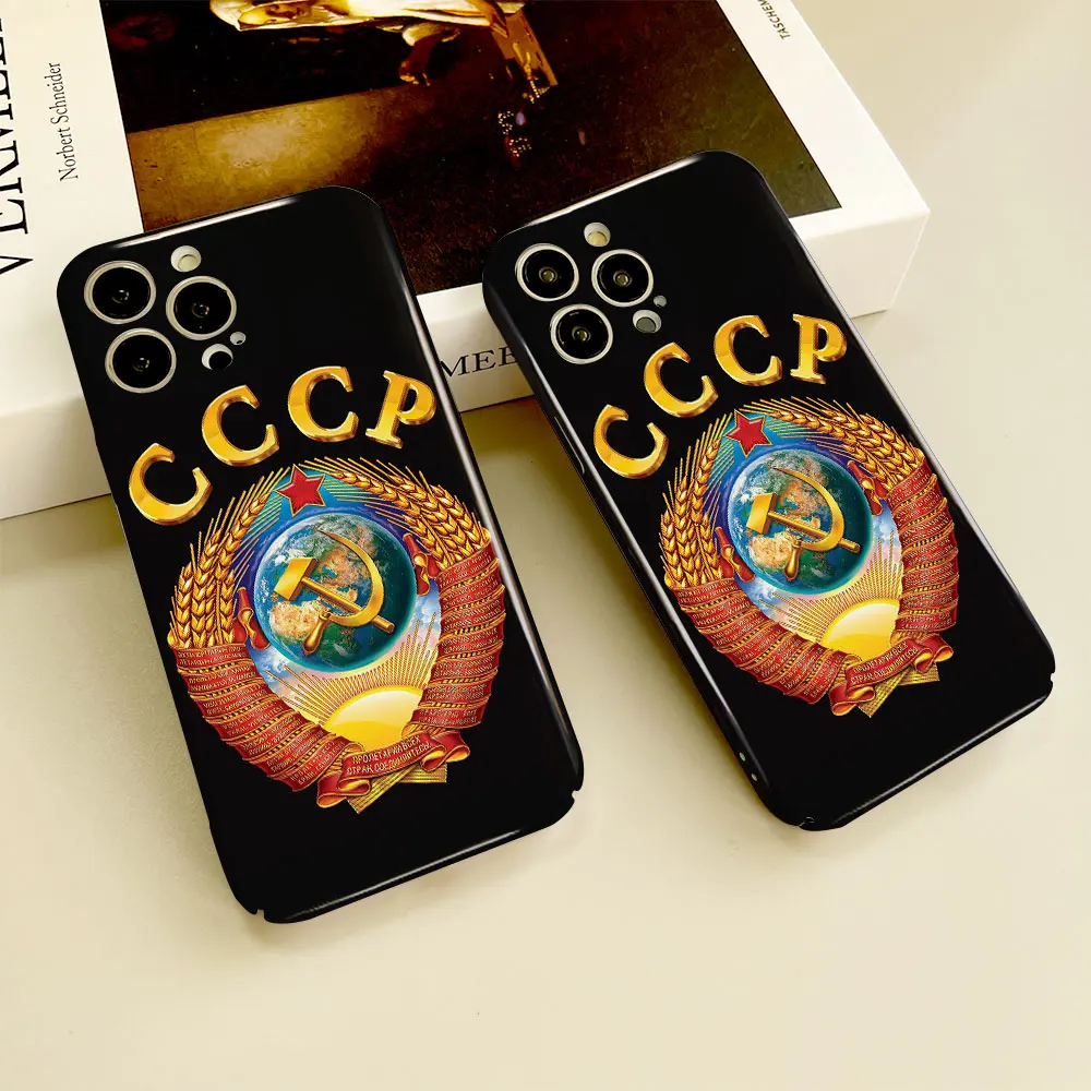 

Case For iPhone 14 13 12 11 Pro Mini XS X Max XR SE 8 7 6S Plus Full Printed Hard Film Case CCP Two-Headed Eagle Flag Of Russia