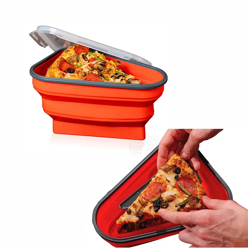 

Silicone Reusable Portable Triangle Pizza Pack Lunch Box Foldable Triangular Storage Container Slice Kitchen Tools Collapsible