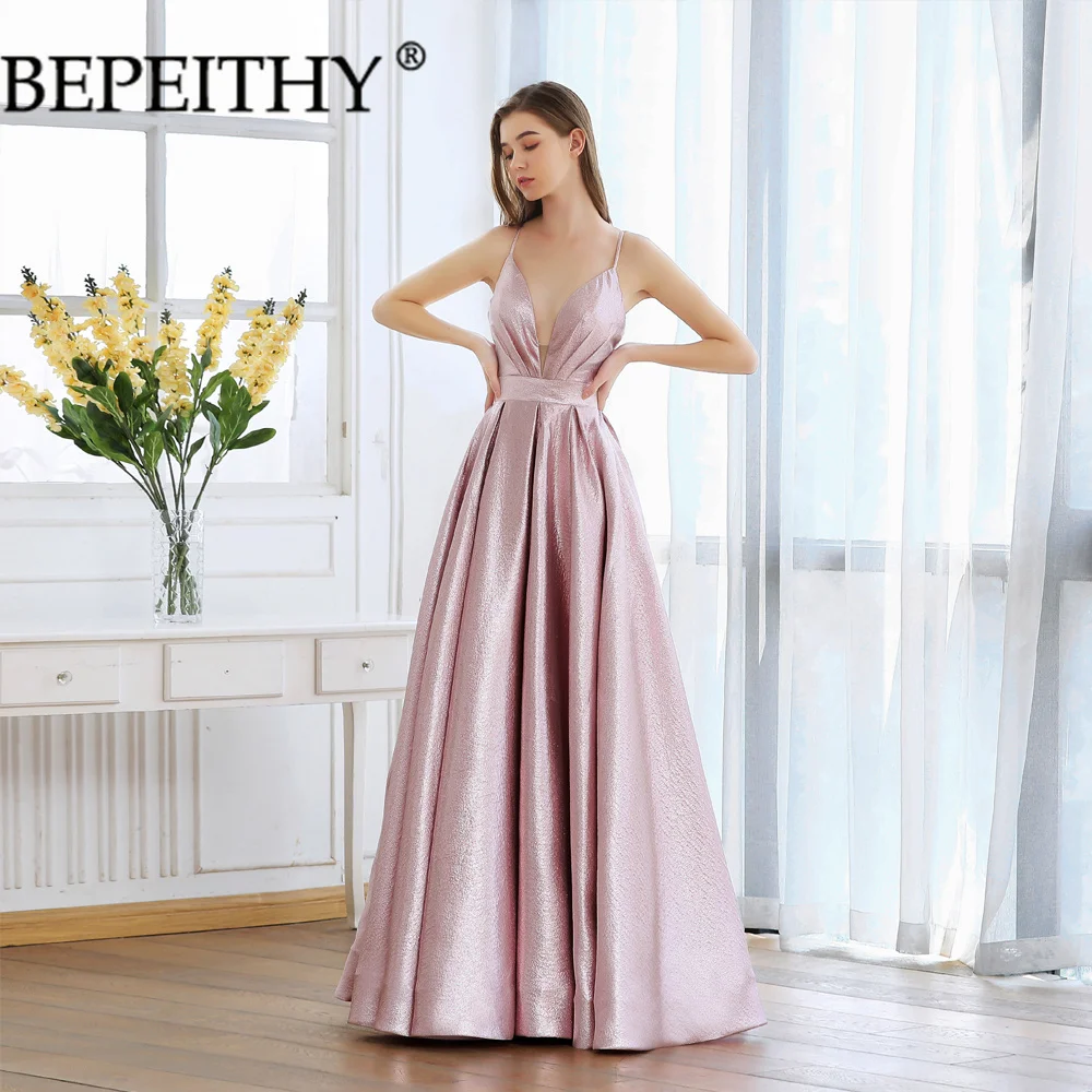 Женское вечернее платье BEPEITHY длинное блестящее розовое на бретелях-спагетти с