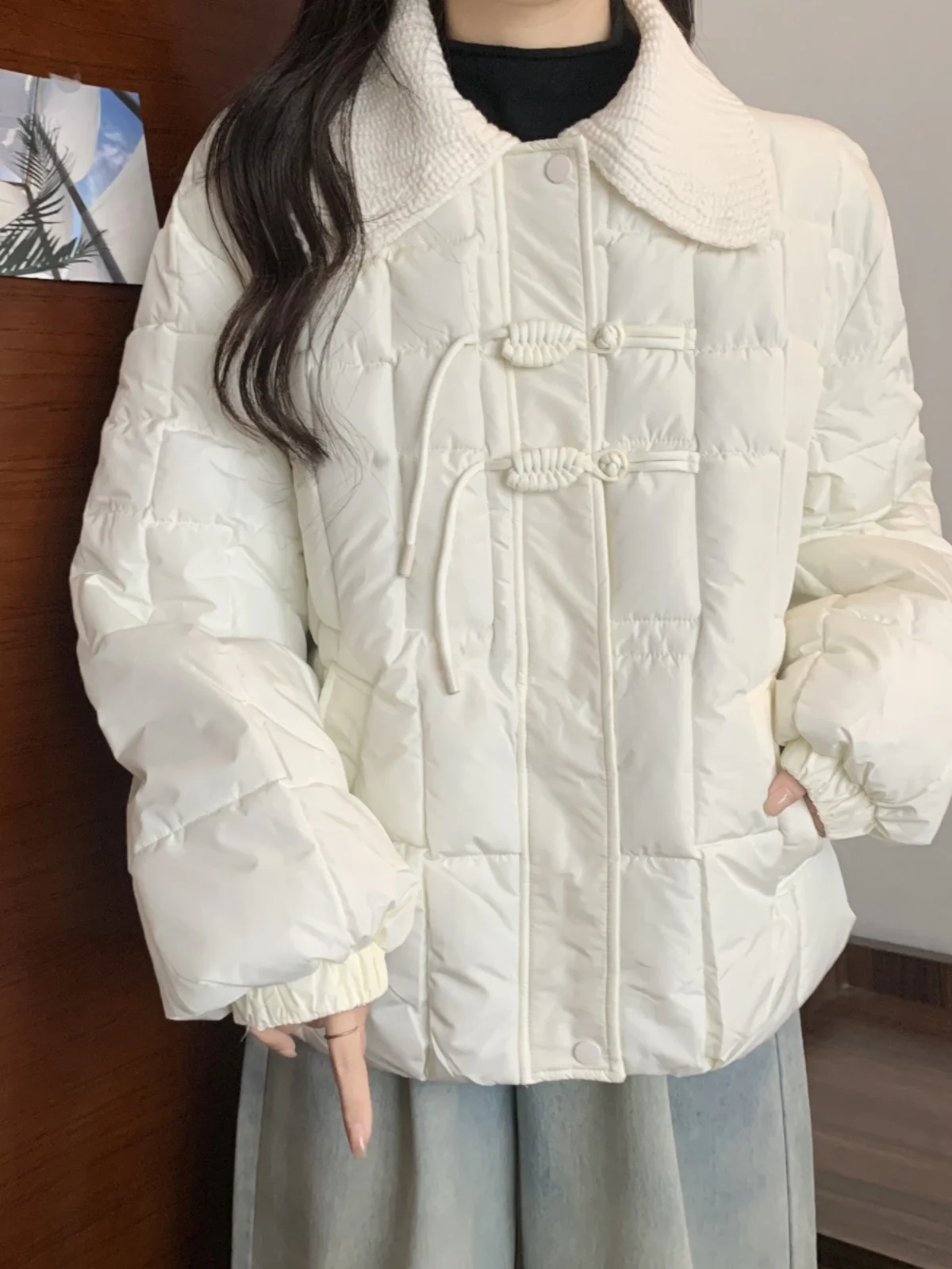 New Chinese Sle Buckle White down Cotton-Padded Coat Women's Winter Plus size Chubby Girl Slimming Short down...
