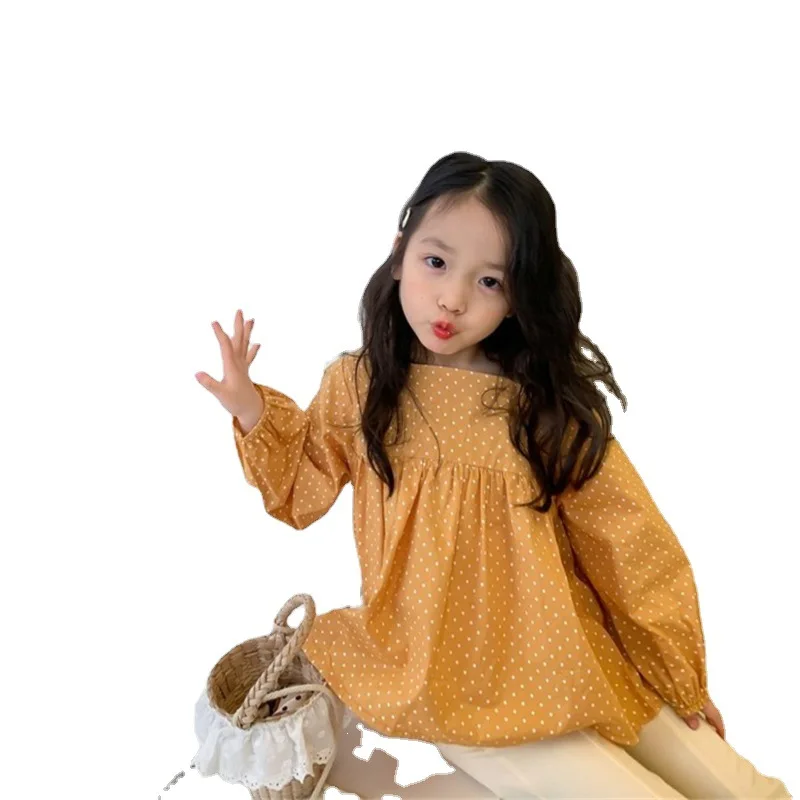 

Green Dots T-Shirts Age For 2 - 8 Years Baby Girls Vintage Princess Long Sleeve T-Shirt Spring Children Clothes Kids Tee Shirts