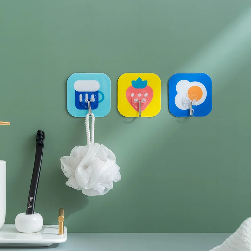 

5pcs Cute Self-adhesive Wall Hooks Multi-purpose Hooks Door Back Hooks for Clothes Towel Keys Home Kitchen Bathroom Organizer