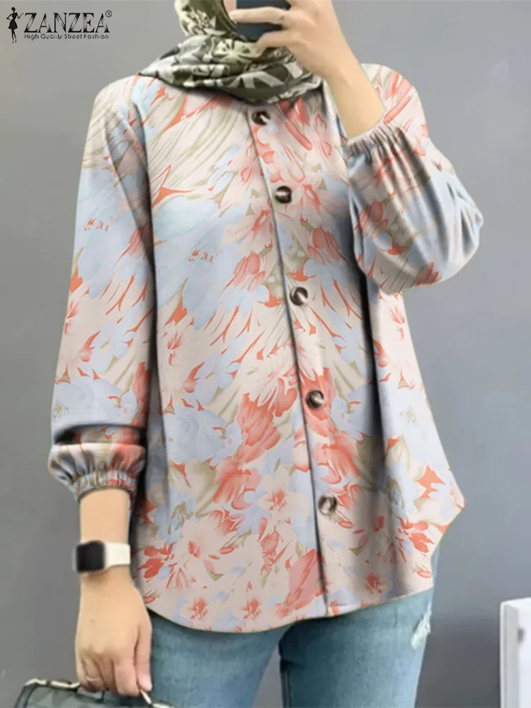 

Модная мусульманская блузка ZANZEA с пышными рукавами, богемные топы с цветочным принтом, осенняя элегантная женская рубашка Eid Mubarek, Повседневная рубашка 2023