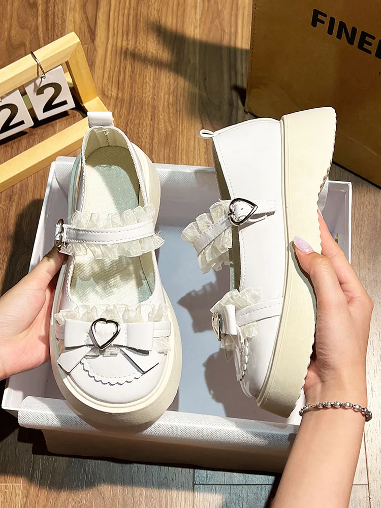 

Shoes House Slippers Platform Slipers Women Low Butterfly-Knot Flat 2023 PU Mary Janes Rubber Fretwork Butterfly-knot Basic