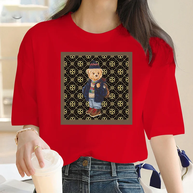 

Casual Cute Bear Trend Cute Style Women's Short Sleeve Printed T-shirt Pattern T-shirt Top Fashion Summer Spring Printed Clothin