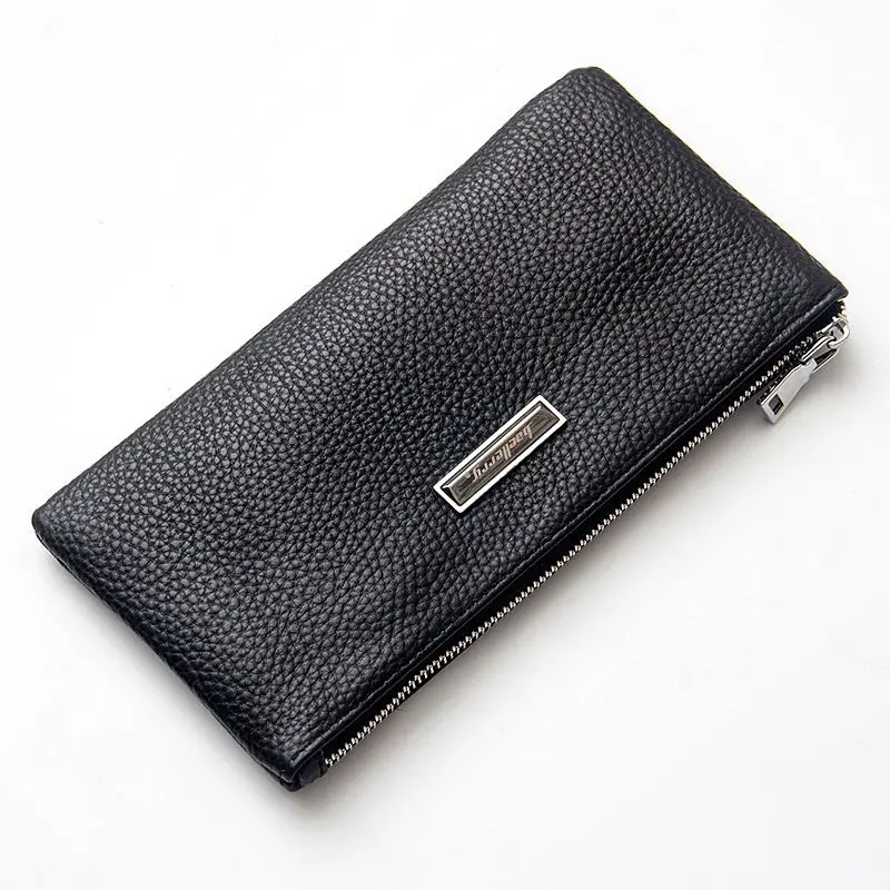 

Genuine Cow Leather Men Lichee Pattern Slim Soft Long Zipper Wallet Male Coin Purse Money Pocket Pochette Clutch Bag Card Holder