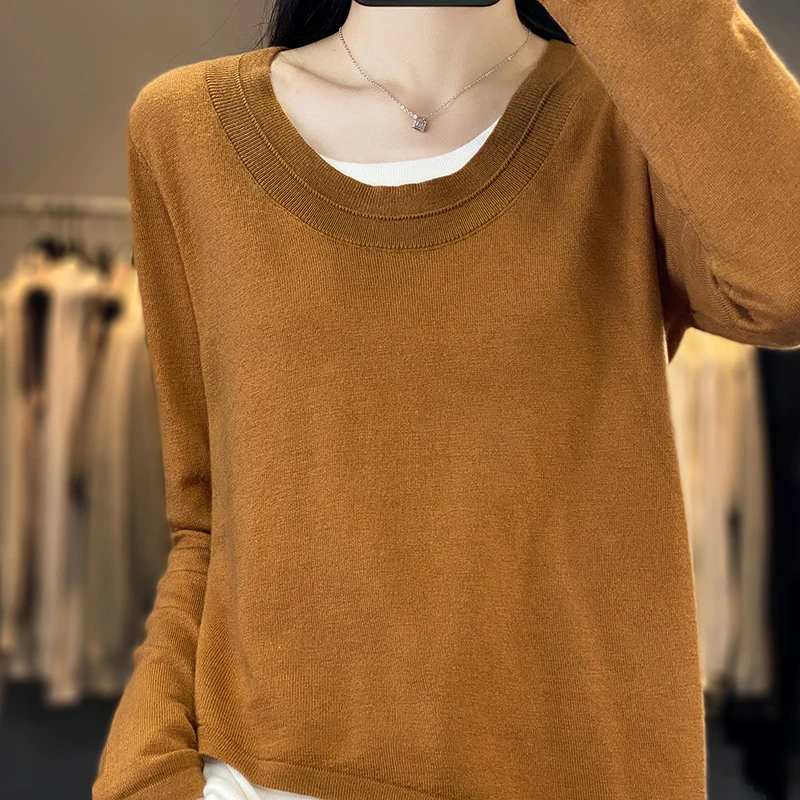

Women's Fine Imitation Wool Crewneck Knitted False Two-piece Sweater Spring Summer Female Casual Loose Soft Thin Style Pullover