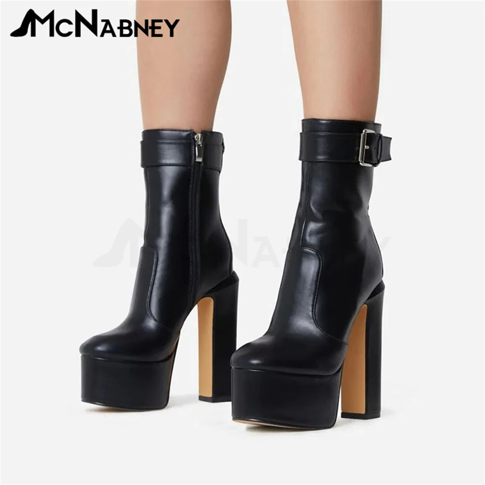 Купи Belt Buckle Women Boots Platform Women Shoes Super High Heel Modern Boots Black White Women Boots Sexy Fashion Style Party Shoes за 6,959 рублей в магазине AliExpress