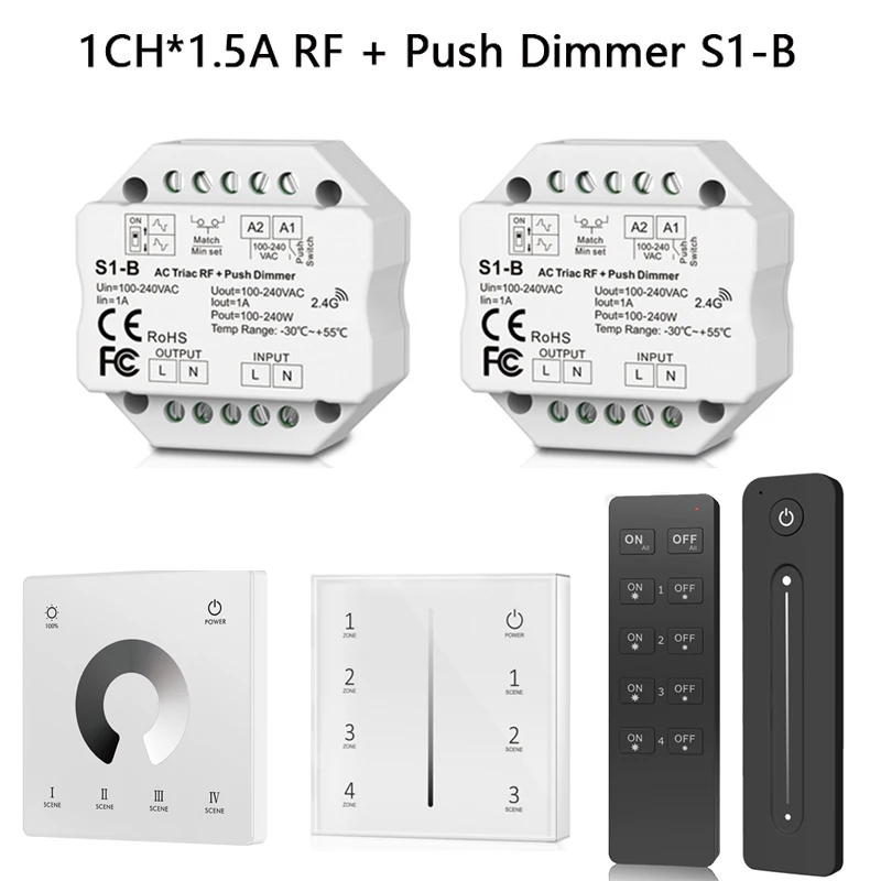 

Smart LED Dimmer Switch S1-B Triac Push Dimmer 110V 220V 230V 2.4GRF Wall Touch Remote Control for Single Color Lamp Bulb Light
