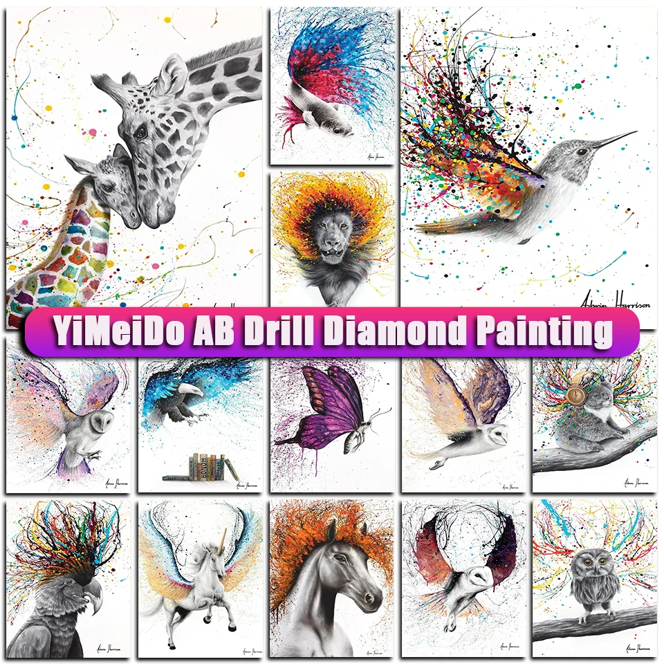 

YiMeido 5d Diy AB Diamond Painting Elephant Giraffe Lion Zipper Bag Cross Stitch Embroidery Wall Art Diamond Mosaic Animals Kit