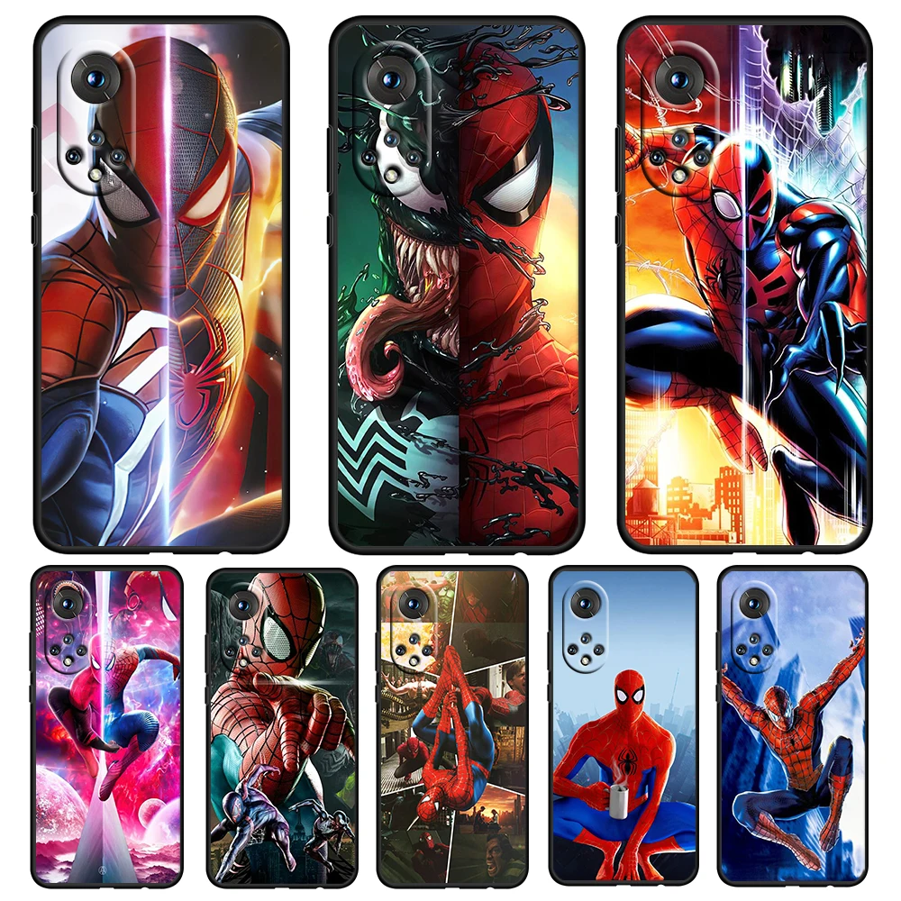 

Marvel Avengers Spiderman Black Phone Case For Honor 70 60 SE 50 X8 X7 X30 X20 20 10 10X 10i 9C 9A 9X 8A 8X Pro Lite Soft Cover
