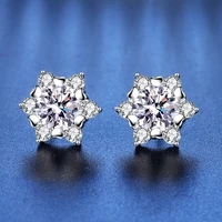 s925 silver needle snowflake hex stud earrings women new 1 carat moissanite engagement jewelry