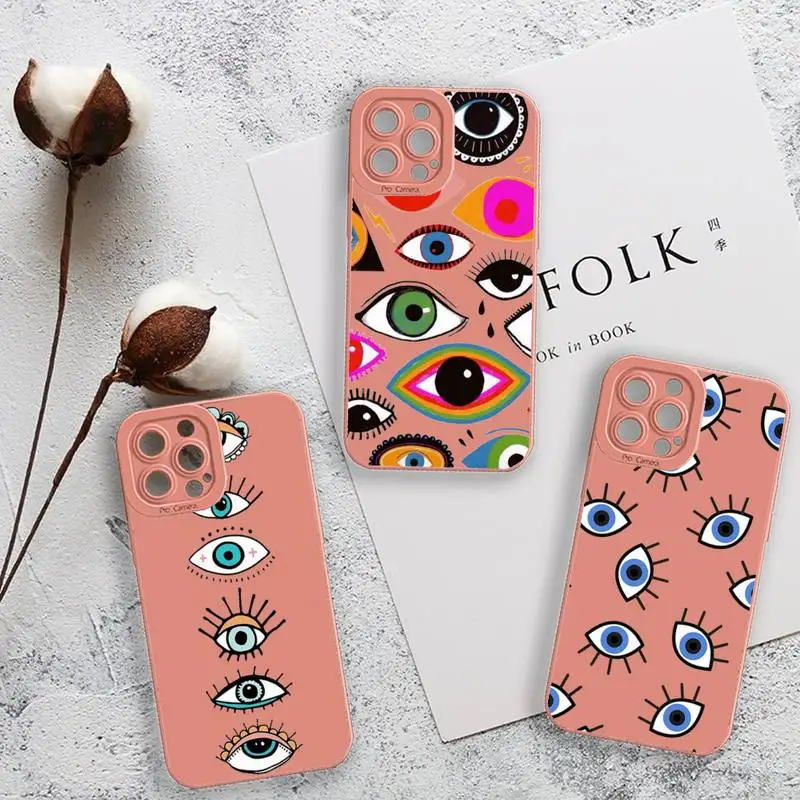 

Evil eyes Phone Case For iPhone 13 12 11 Pro MAX Mini X XS XR 7 8 Plus Camera Lens Liquid Silicone