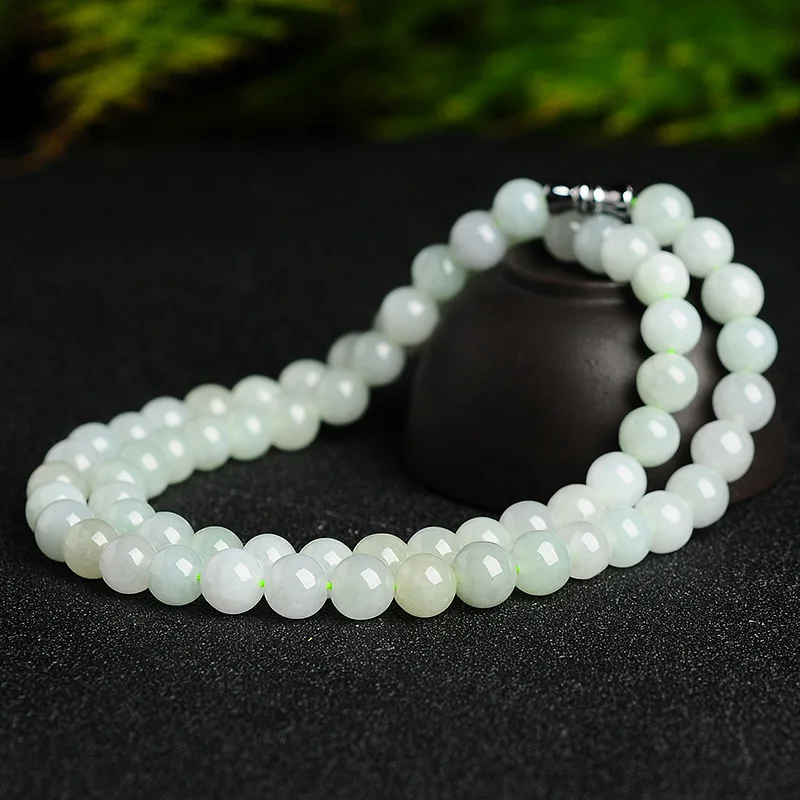 Natural white jadeite necklace 7-8mm beads prayer beads necklaces jadeite jade jewelry men women necklace long necklace