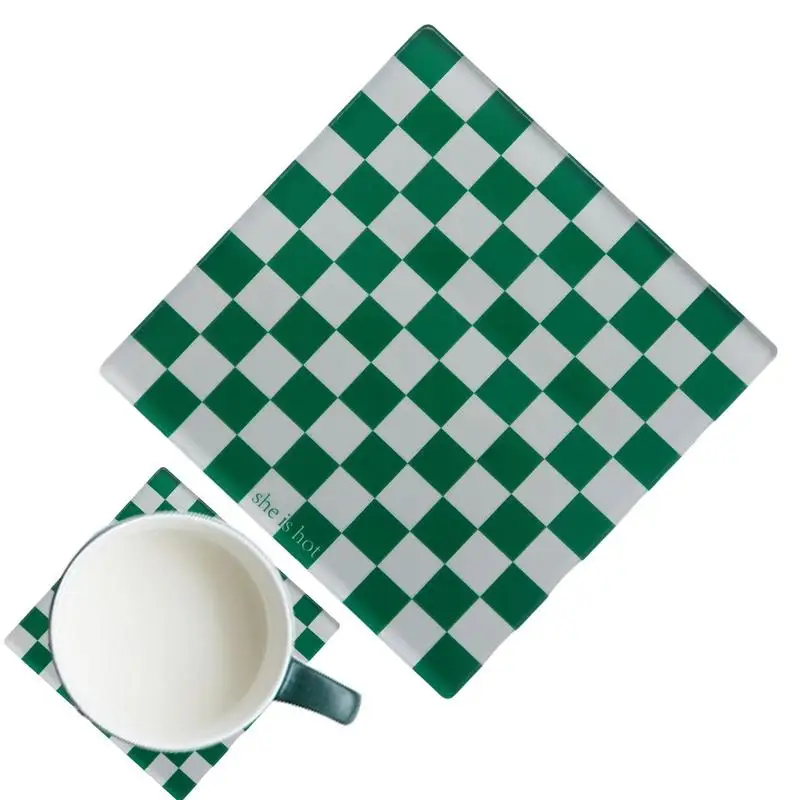

Cup Coaster Placemats Square Coasters For Drinks With Heat Insulation Acrylic Checkerboard Abstract Cup Mat Pad Absorbent