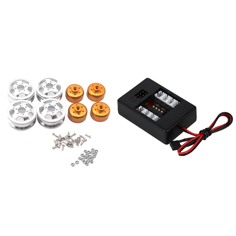 

1:10 RC Car Truck LED Light Kit 12 LED Flashing Head Light With Wheel Rim Kit Wheel HUB For WPL B1 B-1 B14 B-14 B16