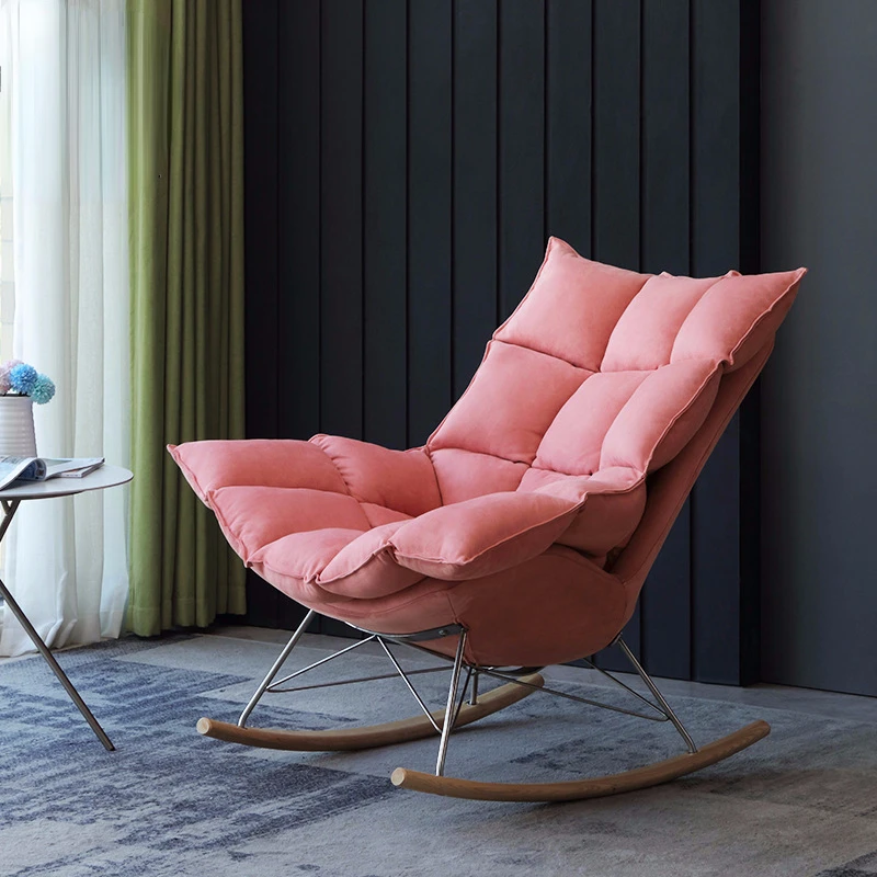 

Nordic creative minimalist home rocking chair adult fabric lazy recliner sofa nap balcony bedroom leisure chair sofa rocking
