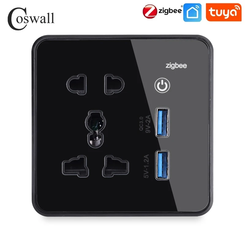 

Coswall стеклянная умная розетка с двумя портами USB