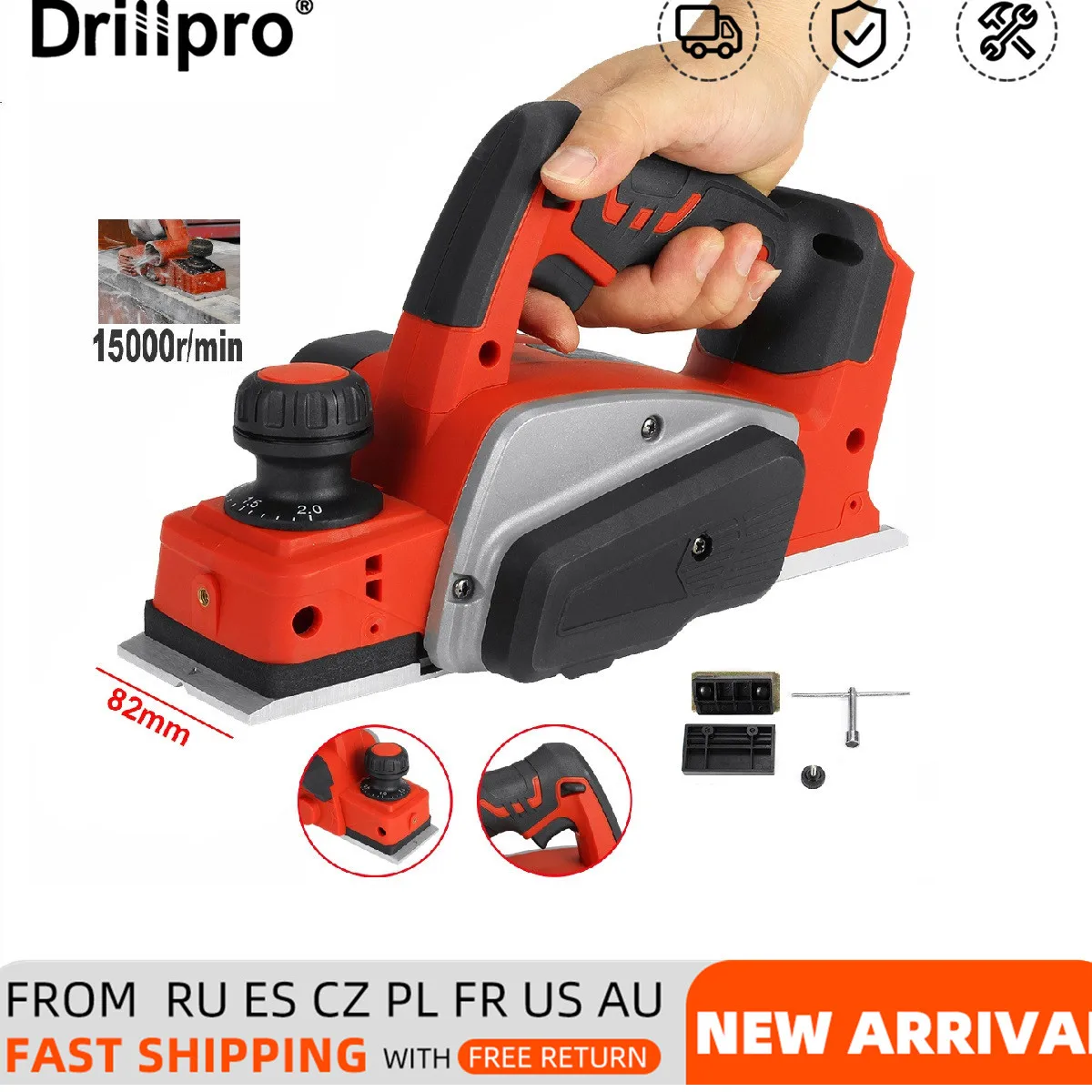 

15000rpm 82mm Electric Planer Handheld Cordless Wood Planing Machine Carpenter DIY Power Tools Kit for Makita 18V Battery