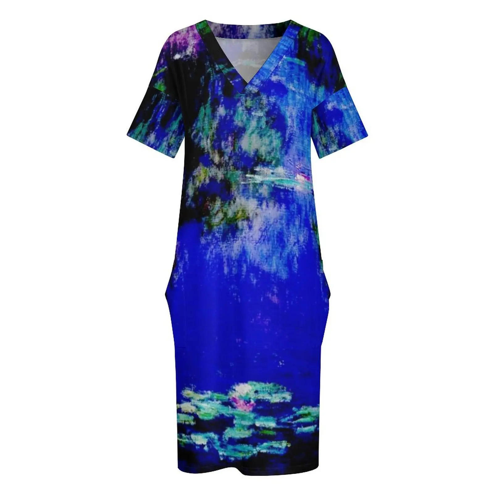 Claude Monet Le Bassin aux Nymph Xouth - Blue Water Lily Pond Свободное карманное платье летний женский