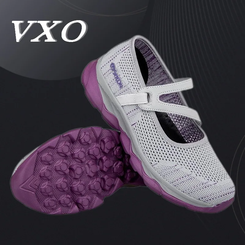 

Женские сетчатые прогулочные туфли VXO, дышащая повседневная обувь, женские удобсветильник кие прогулочные туфли, Нескользящие туфли без шнуровки на плоской подошве для мам