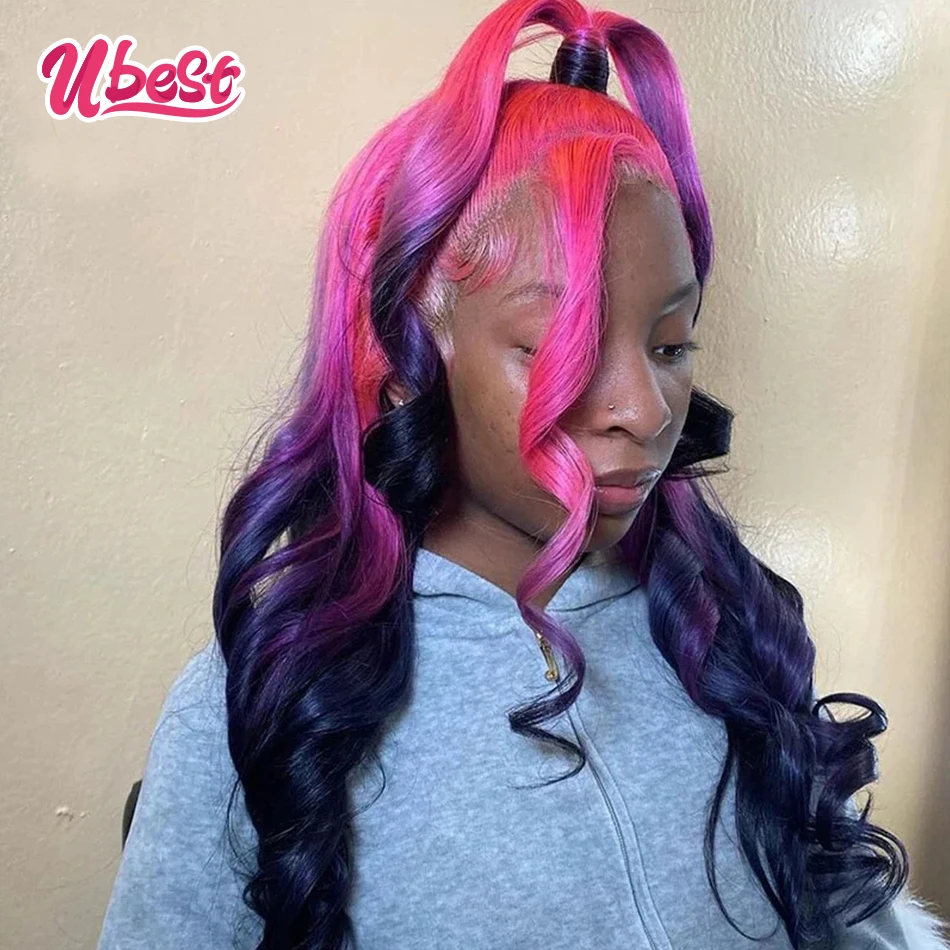 

Colored Hot Pink Dark Blue 613 Lace Frontal Wig 13×6 Body Wave HD Human Hair Lace Front Wigs 180% Transparent 30 inch For Women