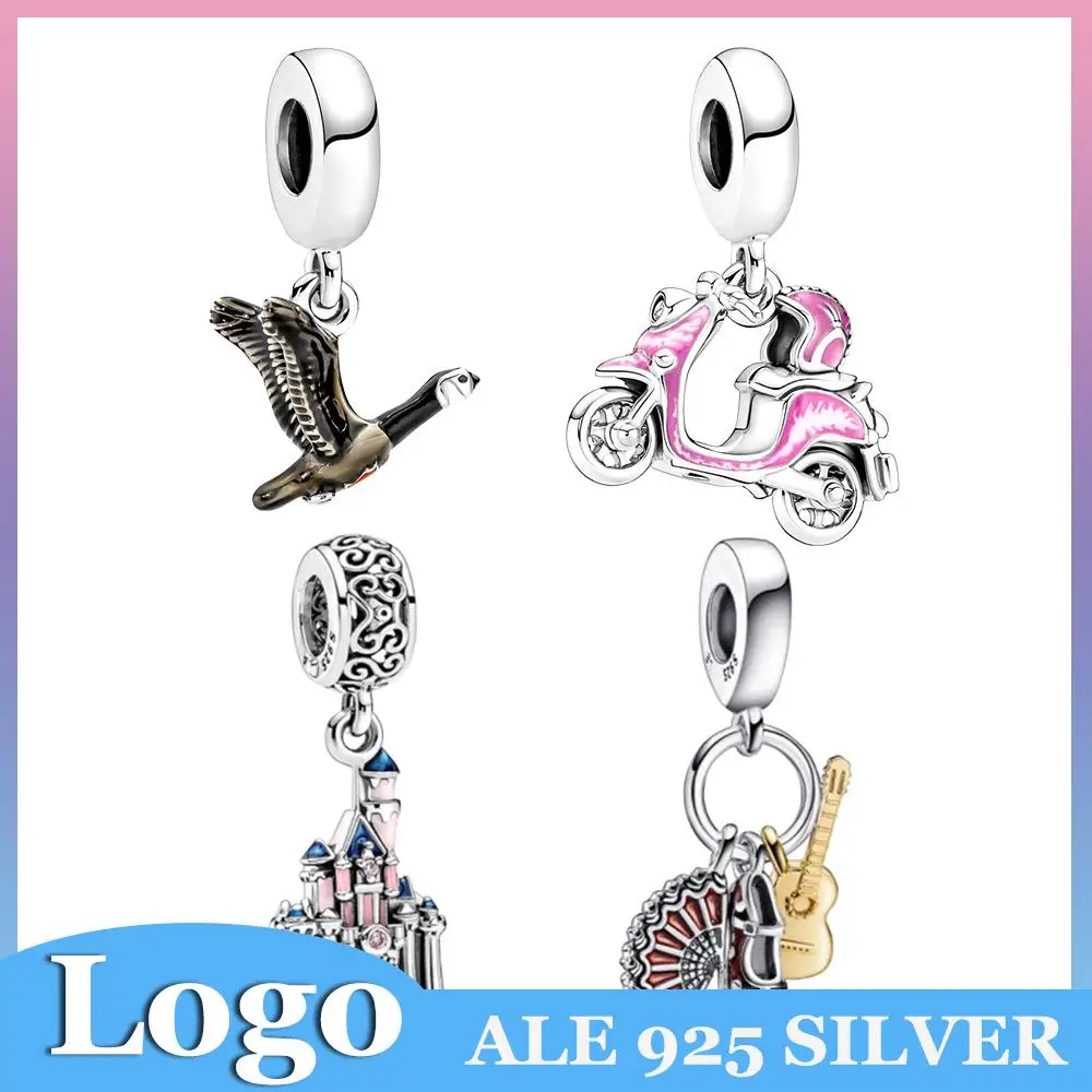 

Pandora 925 Sterling Silver Beads Pink Scooter Charm with Pendant Dangle fit Original Silver Bracelet Women Jewelry Making