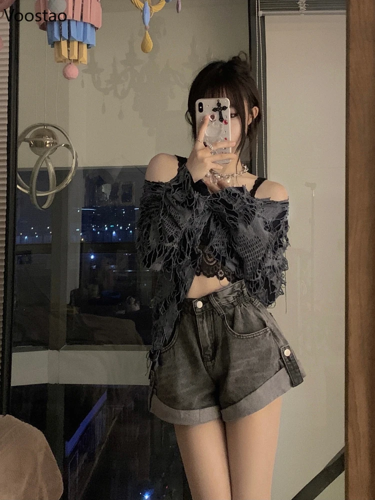 Кардидж Женский летний рваный Y2k тонкий |